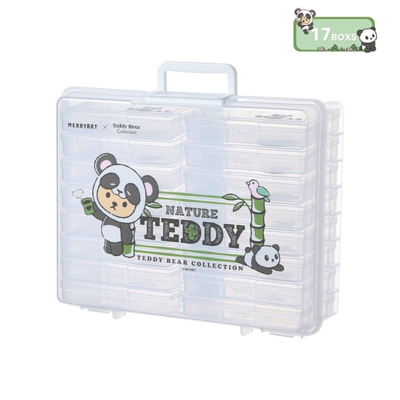 Novelinks 16 Pack Photo Storage Boxes with Carrying Case, Teddy Bear Panda Themed Clear Photo Organizer for 4x6 inch Pictures, Crafts, Cards, Collectibles
