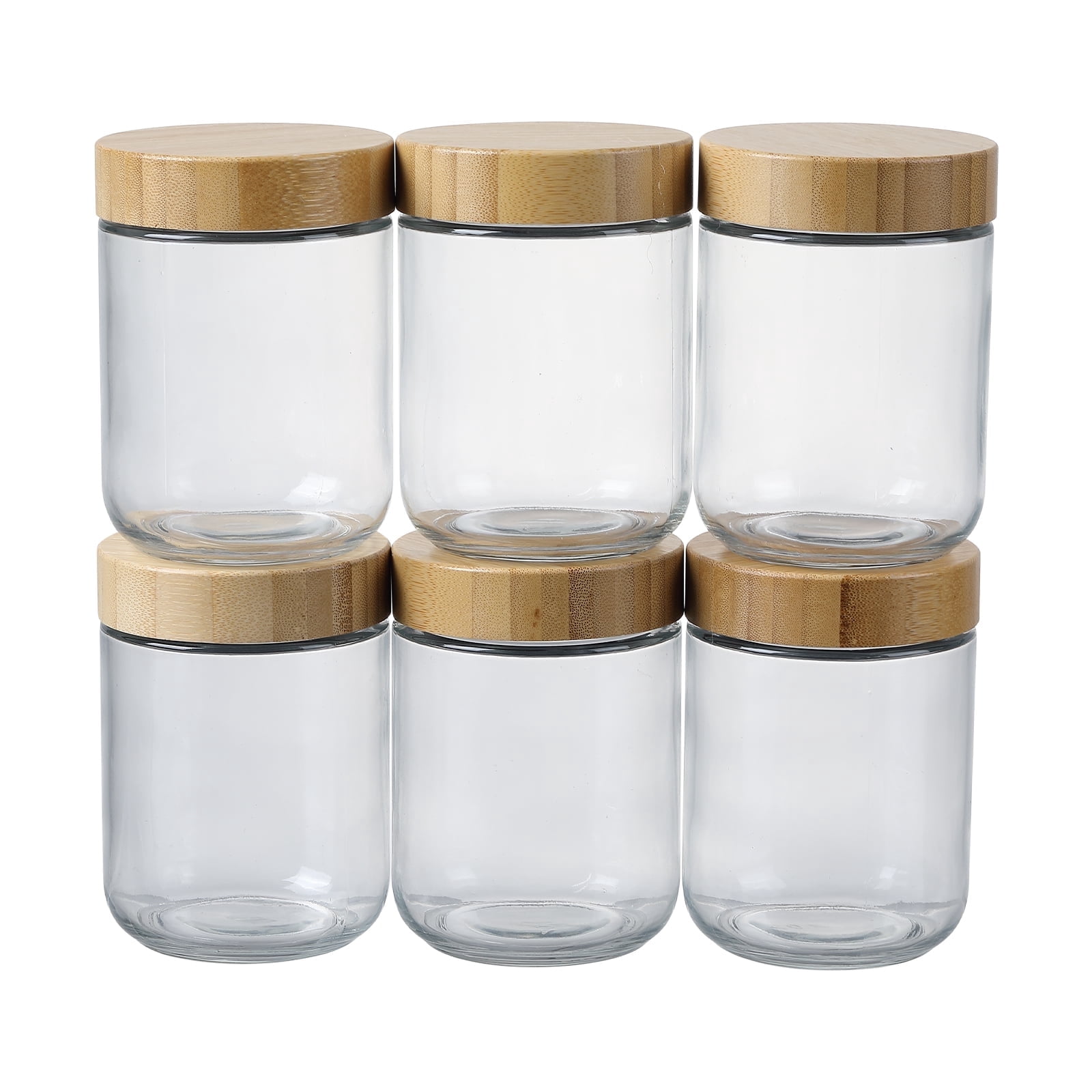 Novelinks 6 pack Overnight Oats Containers with Bamboo Lids,16 oz Glass Mason Jars with Airtight Lids, Clear Fruit Yogurt Storage Jar,Kitchen Canister