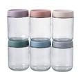 thumbnail image 1 of Novelinks 6 Pack 16oz Glass Jars with Colorful Plastic Lids, Airtight Clear Food Storage Containers for Pantry, Spices, Stackable & Reusable Canisters, 1 of 7