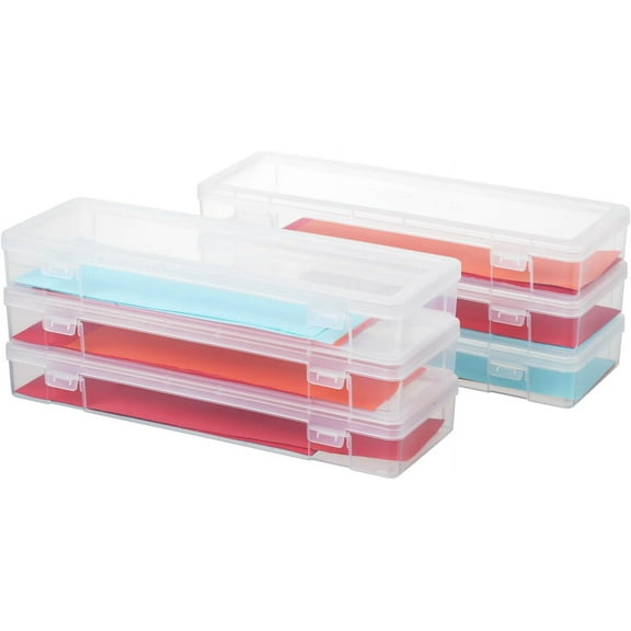 Novelinks 6 Pack Stackable Plastic Storage Box Containers Clear Hobby Art Craft Organizer Rectangle Box for Pencil Box Crayon Beads Jewelry, Large