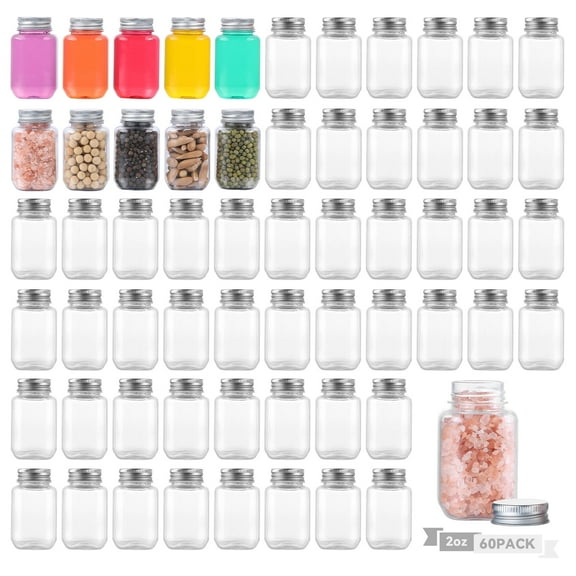 Novelinks 60 Pack 2 oz Plastic Storage Jars Clear Cosmetic Container with Lids Empty Sample Leak Proof Pot Jars for Travel Storage,Lotion,Cream,Jewelry,Eye Shadow,Painting,DIY Crafts,Silver