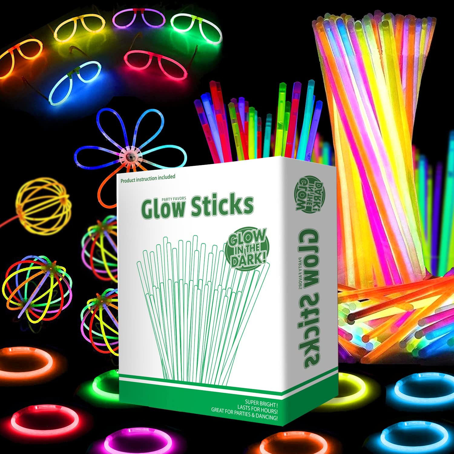 Glow in The Dark Party Pack Favors 54 Pieces 50 Glow sticks + 4 Flower