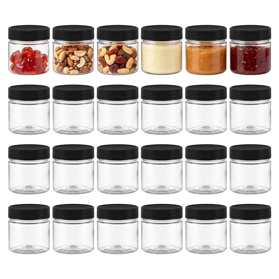 Novelinks 8oz Clear Plastic Jars with Black Lids, Airtight Storage Containers, Leak Proof Empty Jars for Cosmetics, Spices, Crafts & Travel,24 Pack