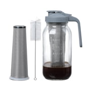 Novelinks Glass Pitcher with Filter,64 Oz Wide Mouth Mason Jar Pitcher with Pour Spout Handle Lid for Lemonade, Cold Brew Coffee, Ice Beverage, Iced Juice,Sun T
