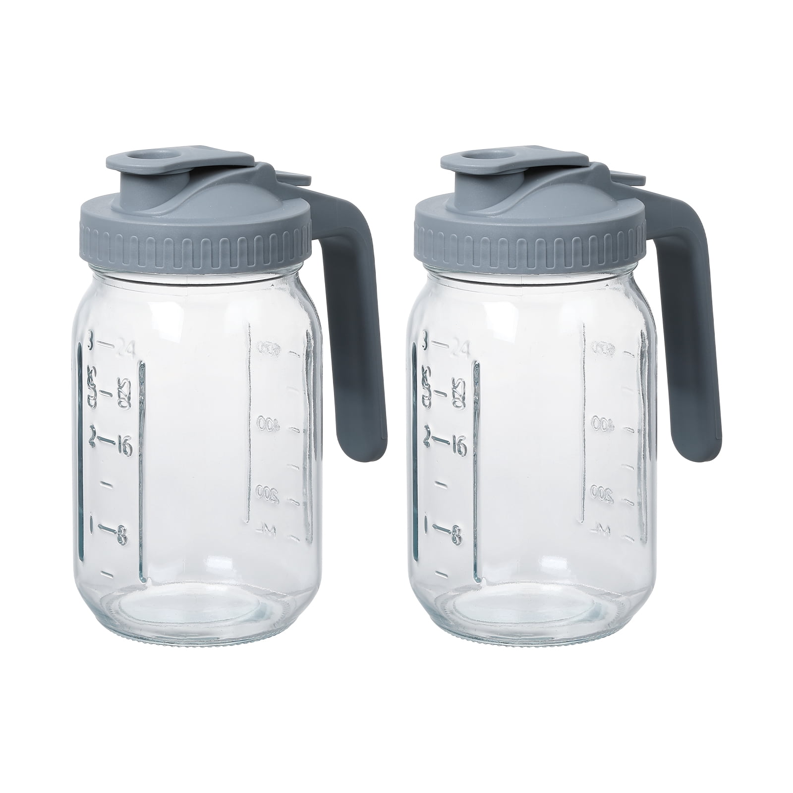 Novelinks Glass Pitcher with Gray Lid,32 Oz Wide Mouth Mason Jar ...
