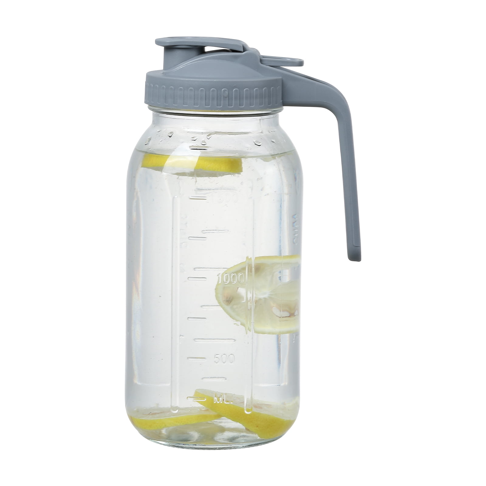 Novelinks Glass Pitcher with Gray Lid,64 Oz Wide Mouth Mason Jar ...