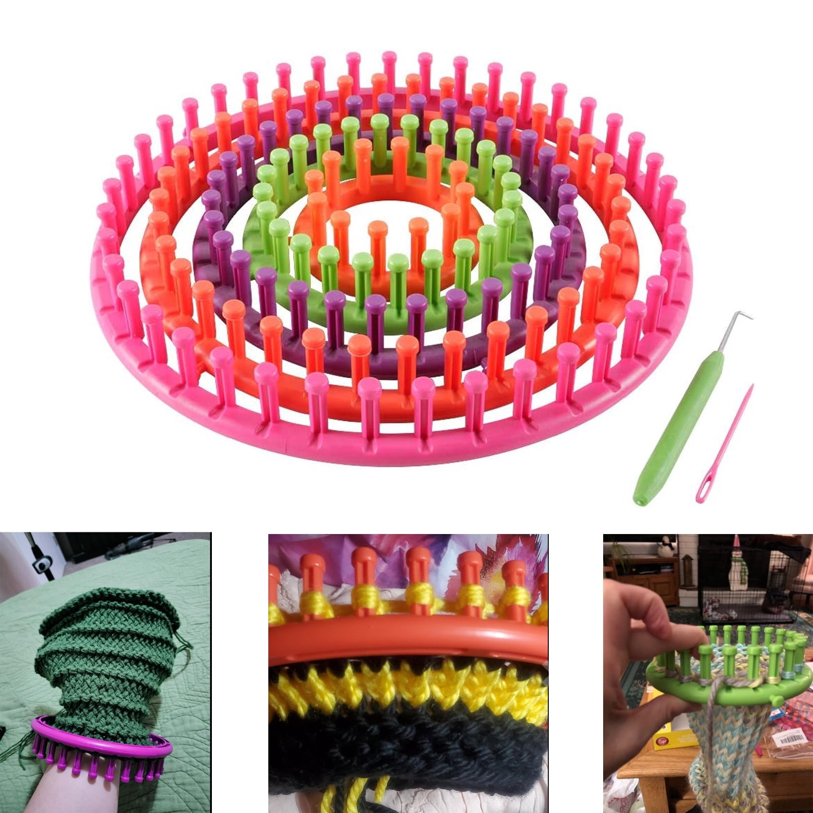 Novelinks Round Knitting Looms Set Craft Kit Tool 5 Plastic Looms Knitting with Hook Needle and 1 Plastic Loom Pick DIY Crocheting Handmade Craft Kit for Hat Sc