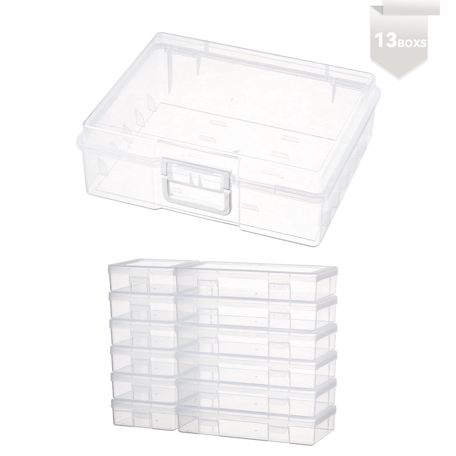 Novelinks Stackable Plastic Storage Box Containers Hobby Art Craft Organizer Rectangle Box for Pencil Crayon Beads Jewelry, Clear(6 M+6 S Inner)