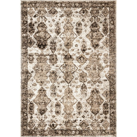 Novelle Home Claremont Classic Distressed Brown Cream Area Rug