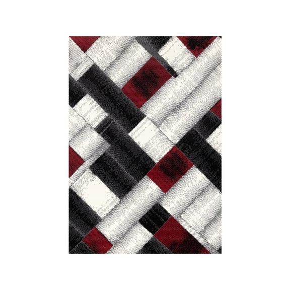 Novelle Home Functional Style Grey Red Block Pattern Rug, 4'7" x 6'7"