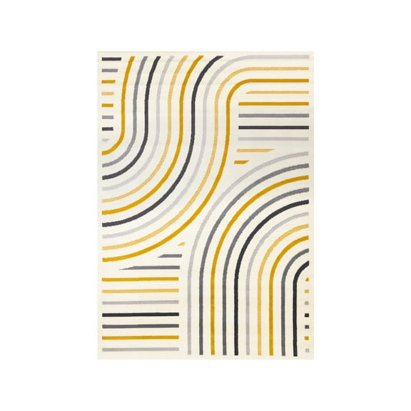 Novelle Home Functional Style Yellow Grey White Curves Rug