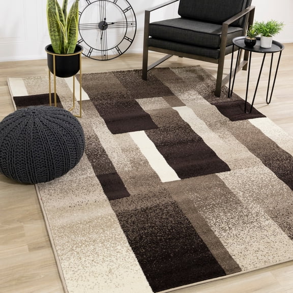 Alpine Rug Co. Charlotte Collection - Brown/Tan Overlapping Rectangles Rug - 7'10" x 10'6"