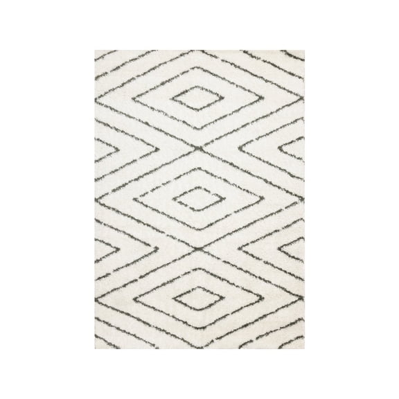 Novelle Home Palmer Geometric White Green Soft Shag Rug, 7'10" x 10'6"