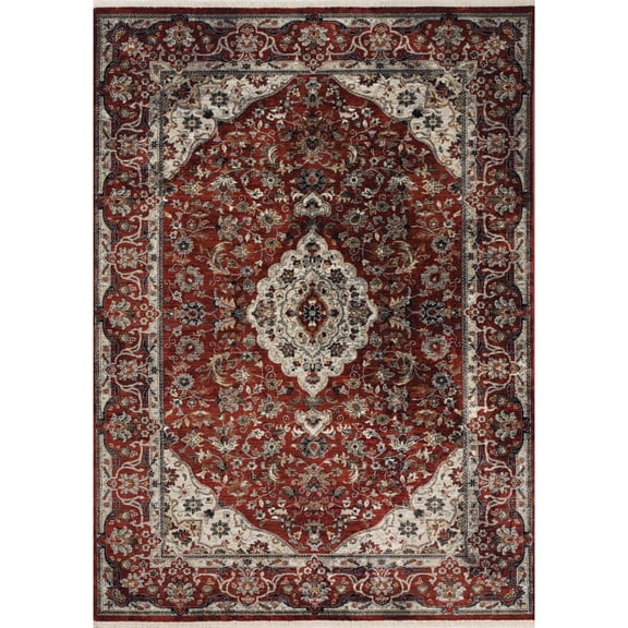 Alpine Rug Co. Sydney Collection - Red/Cream Classic Border Rug Rectangle: 5'3" x 7'7" 5' x 8'