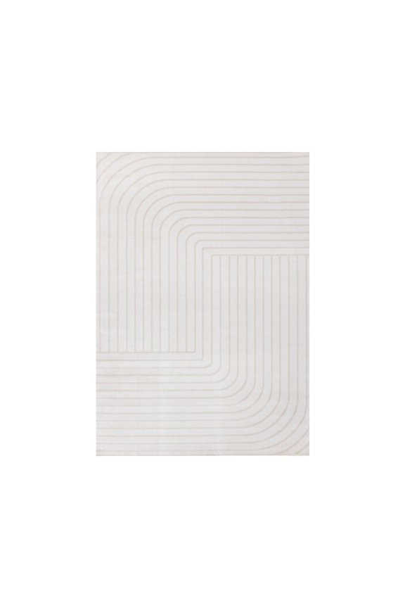 Washable Modern Beige Cream Lines Runner