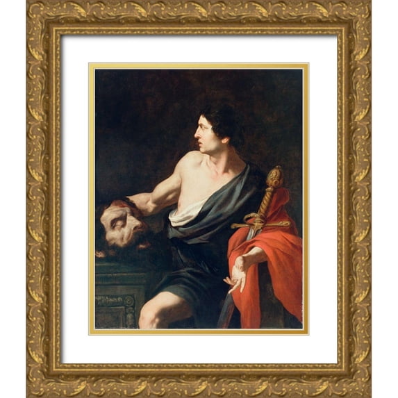 Novelli, Pietro 26x32 Gold Ornate Wood Framed with Double Matting Museum Art Print Titled - David with the Head of Goliath