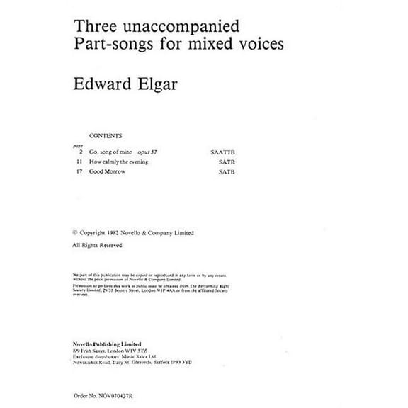 Novello Three Unaccompanied Part-Songs for Mixed Voices SATB