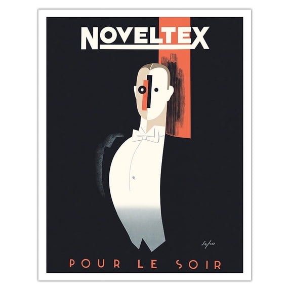 Noveltex - Tuxedo Shirts For the Evening (Pour Le Soir) - Vintage Advertising Poster by Sepo c.1935 - Fine Art Matte Paper Print (Unframed) 11x14in