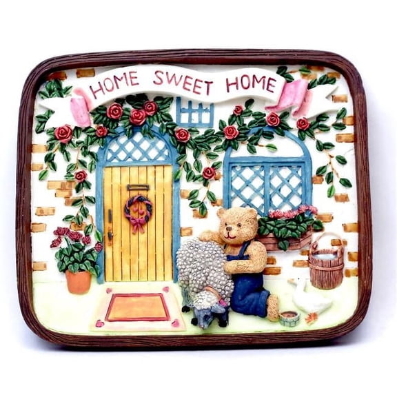 Novelties & Gifts 1253814A Home Sweet & Resin Wall Plaque - Bear with Animal Friends on Porch