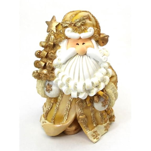 Novelties & Gifts 1256523A 8 in. Curly Beard Golden Resin Santa with Tree