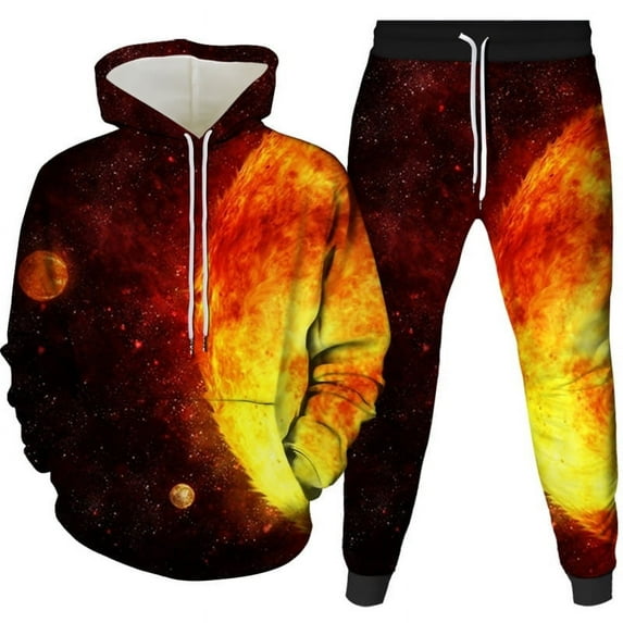 Novelty 2 Pieces Colorful Outer Space Hoodie and Sweatpant Sets Universe Nebula 3D Printed Cool Realistic Stars Tracksuits Pants Clothing Outfits