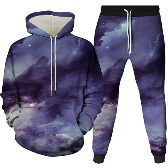 Novelty 2 Pieces Colorful Outer Space Hoodie and Sweatpant Sets Universe Nebula 3D Printed Cool Realistic Stars Tracksuits Pants Clothing Outfits