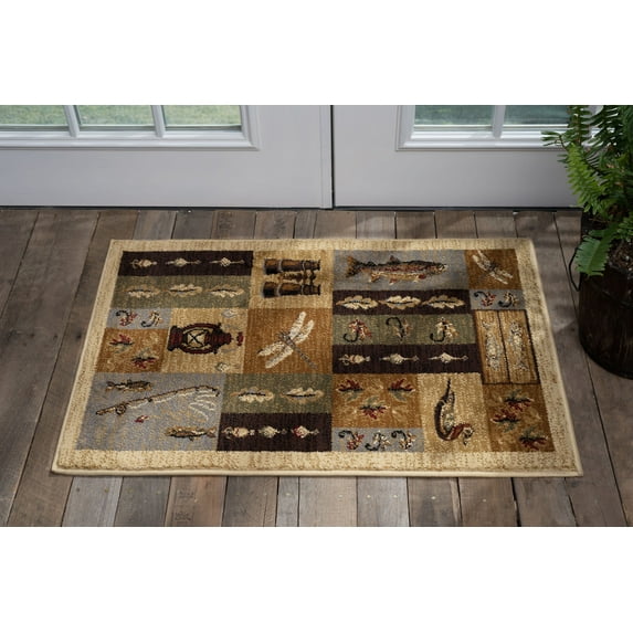 Novelty 2x3 Area Rug (2' x 3') Lodge Beige, Green Indoor Scatter Easy to Clean