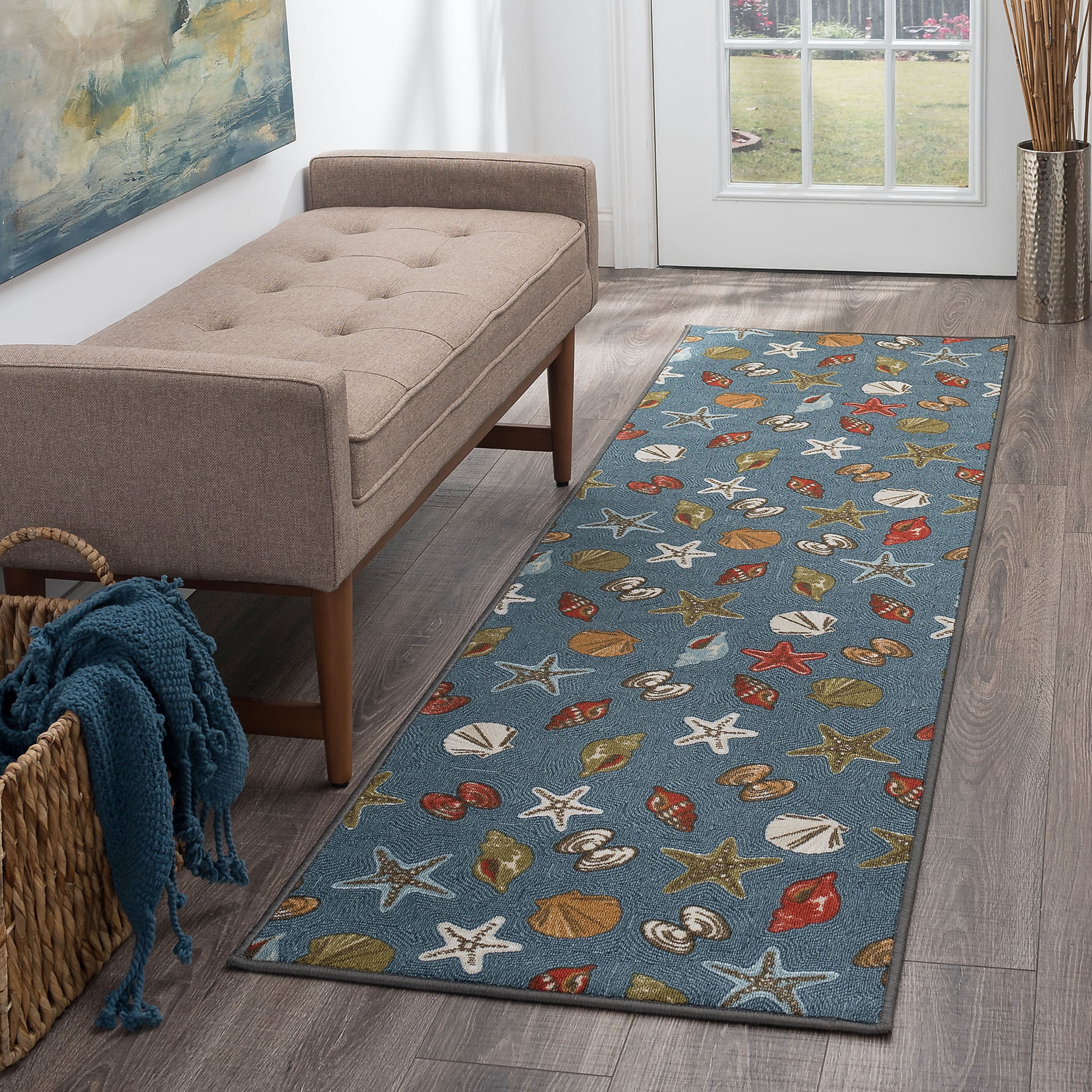 Novelty 2x8 Area Rug (2'3'' x 7'6'') Nautical Navy, Gold Indoor Runner Easy to Clean