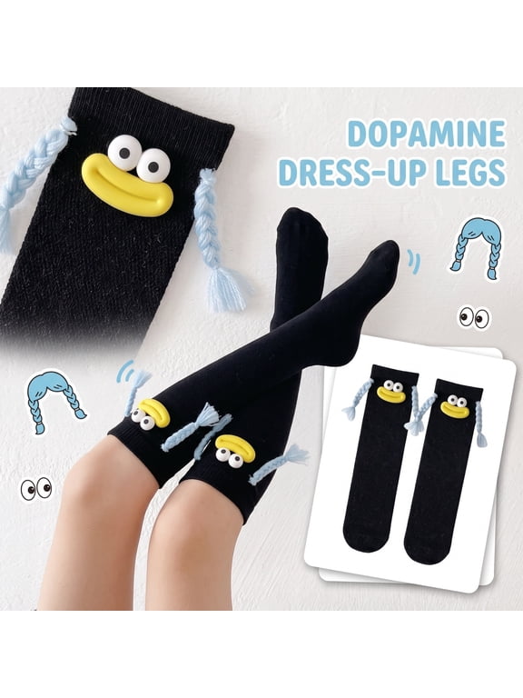 Novelty 3D Cartoon Crew Socks Funny Plush Eyes Lips Design Mid Calf Socks Soft Ribbed Knit Cute Novelty Socks For Girls Party Dress Up Accessories One Size