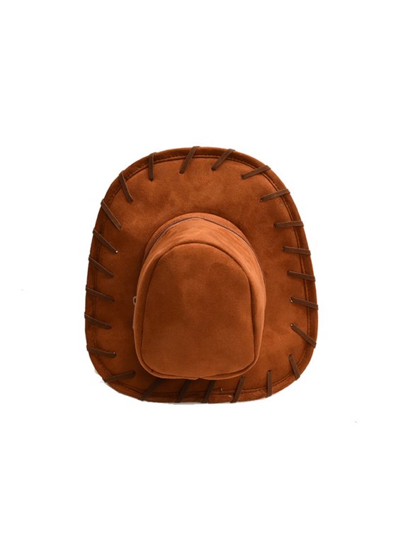 Novelty 3D Cowboy Hat Shaped Backpack - Faux Suede Western Cowgirl Daypack Purse Rodeo Theme Party Birthday Gift Travel Bag Apparel Accessories & Back To School