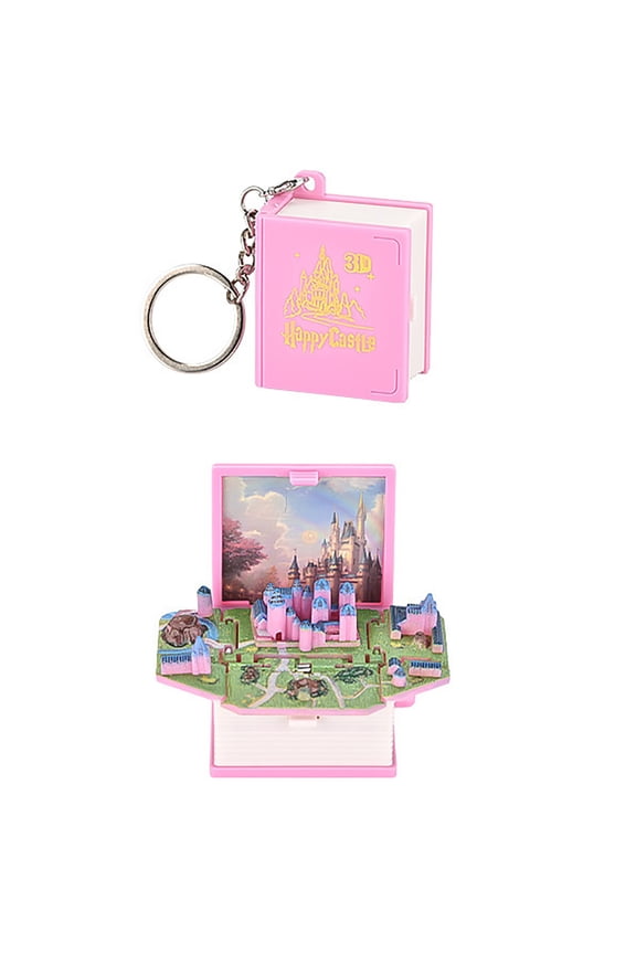 Novelty 3D PopUp Keychain and Dinosaur Figures Toy for Kids — Small Cube Brown Novelty Gadget for Books and Bags, 1.96×1.96×2.36 inch, Pink