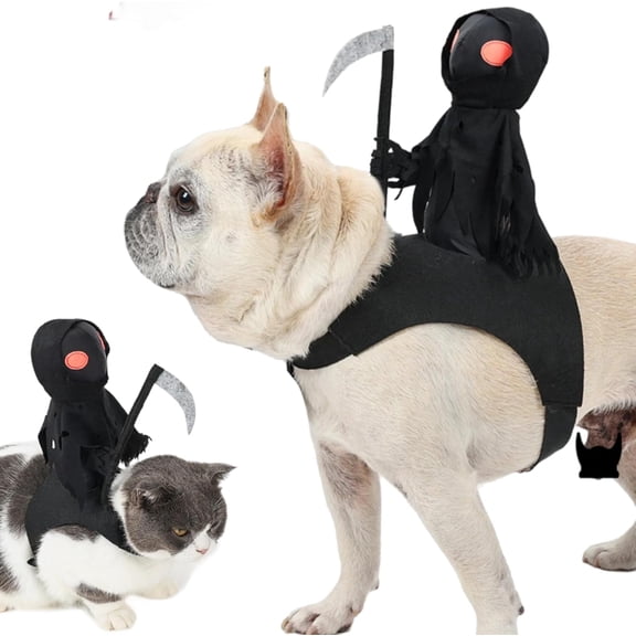 Novelty 3D Sickle Knight Rider Pet Halloween Costume, Cosplay Outfit for Dogs & Cats, Adjustable Hook‑and‑Loop Fastener, Fun Dress‑Up for Party, Parade & Trick‑or‑Treat