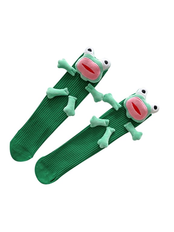 Novelty 3D Ugly Frogs Middle Tube Socks for Women and Teen Girl Casual Novelty Cartoon Calf Socks for Cosplay Party
