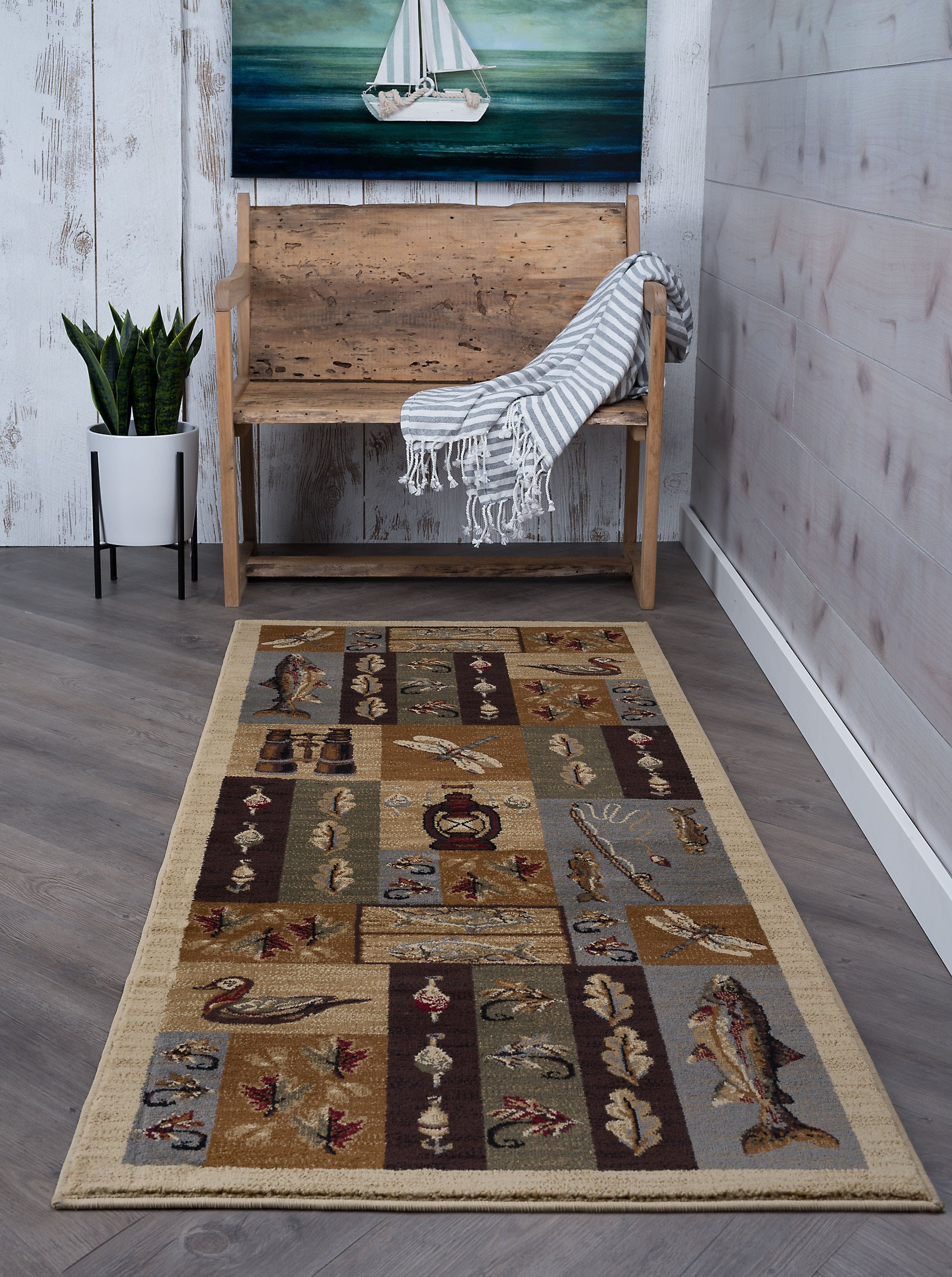 Novelty 3x8 Area Rug (2'7'' x 7'3'') Lodge Beige, Green Indoor Runner Easy to Clean