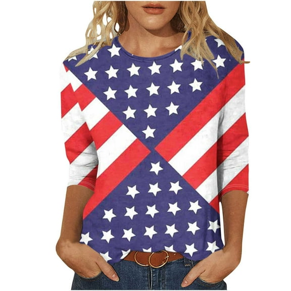 Novelty 4th of July Tshirts Womens Independence Day Patriotic Plus Size Crewneck Tunic Tops Fashion Animal American Flag Stars Stripes Graphic Tees Memorial Day Dressy Casual Blouses Outfits