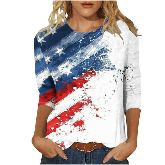 Novelty 4th of July Tshirts Womens Independence Day Patriotic Plus Size Crewneck Tunic Tops Fashion Animal American Flag Stars Stripes Graphic Tees Memorial Day Dressy Casual Blouses Outfits