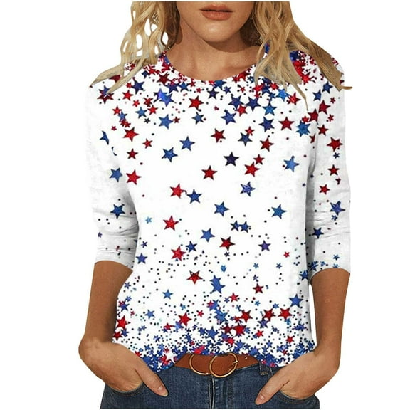 Novelty 4th of July Tshirts Womens Independence Day Patriotic Plus Size Crewneck Tunic Tops Fashion Animal American Flag Stars Stripes Graphic Tees Memorial Day Dressy Casual Blouses Outfits
