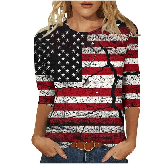 Novelty 4th of July Tshirts Womens Independence Day Patriotic Plus Size Crewneck Tunic Tops Fashion Animal American Flag Stars Stripes Graphic Tees Memorial Day Dressy Casual Blouses Outfits