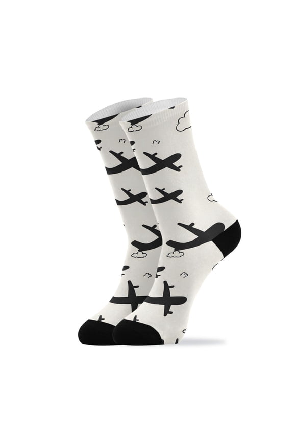 Novelty Airplane Cloud Crew Socks for Women Men Soft Stretchy Breathable Unisex Casual Socks One Size Funny Crazy Gift Socks