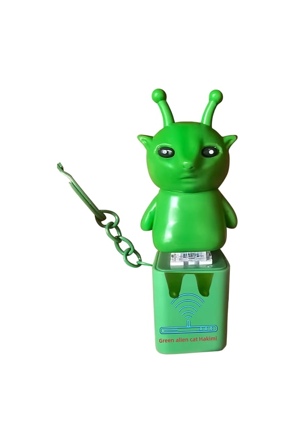 Novelty Alien Cat Push Button Keychain Silicone Figure Key Ring Fidget Press Pendant Bag Charm Pocket Accessory