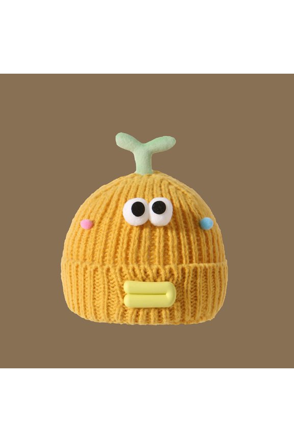 Novelty Animal Knit Beanie Cute Cartoon Winter Hat with Eyes and Tentacles for Halloween Costume Party Outdoor Wear Yellow