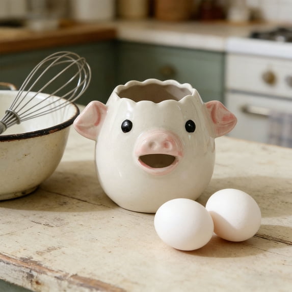 Novelty Animal Shape Ceramic Egg Separator, Practical Egg Divider Baking Accessory for Home Kitchen