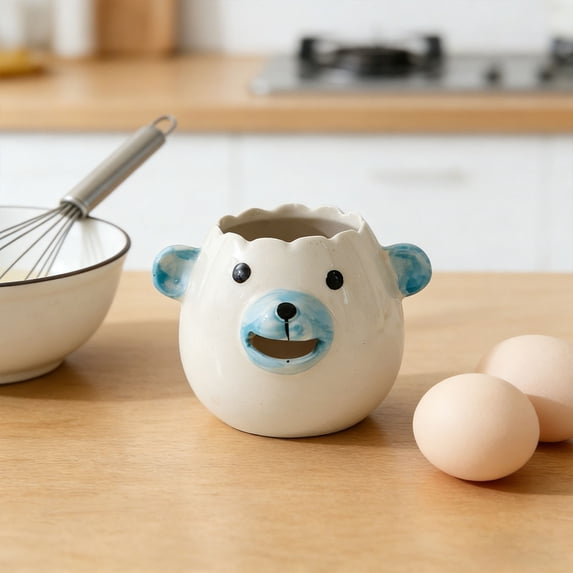 Novelty Animal Shape Ceramic Egg Separator, Practical Egg Divider Baking Accessory for Home Kitchen