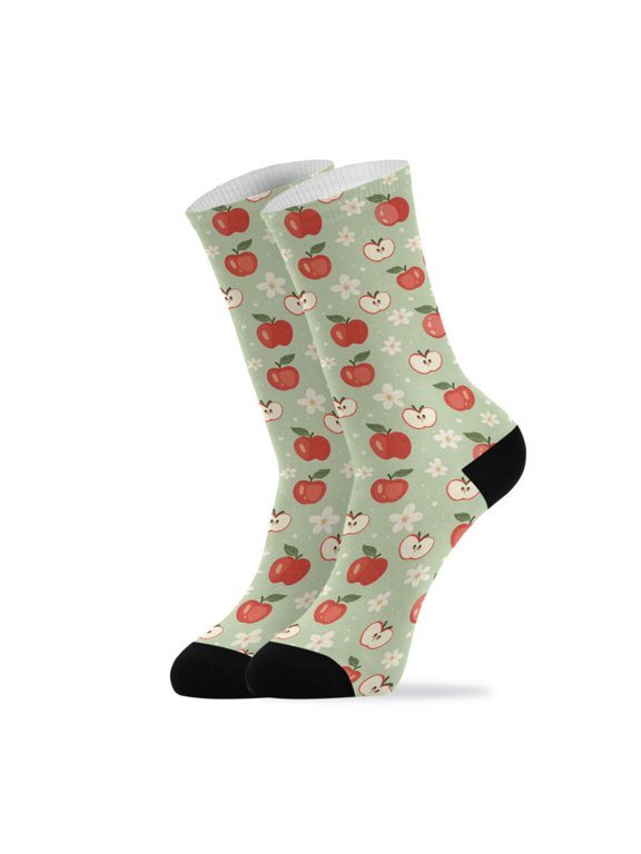 Novelty Apple Flower Crew Socks for Women Men Soft Stretchy Breathable Unisex Casual Socks One Size Funny Crazy Gift Socks