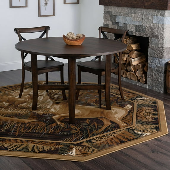 Novelty Area Rug (5'3'' Octagon) Lodge Beige, Brown Indoor Octagon Easy to Clean