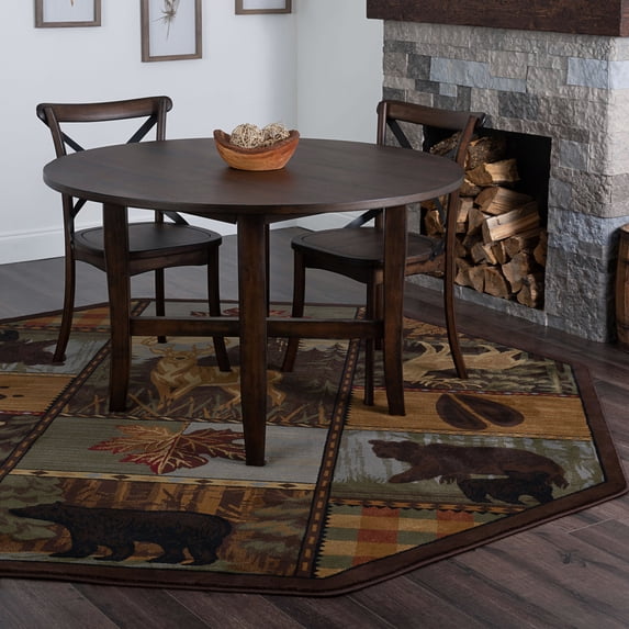 Novelty Area Rug (5'3'' Octagon) Lodge Multi-Color Indoor Octagon Easy to Clean