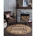 thumbnail image 1 of Novelty Area Rug (5'3'' Round) Lodge Beige, Brown Indoor Round Easy to Clean, 1 of 6