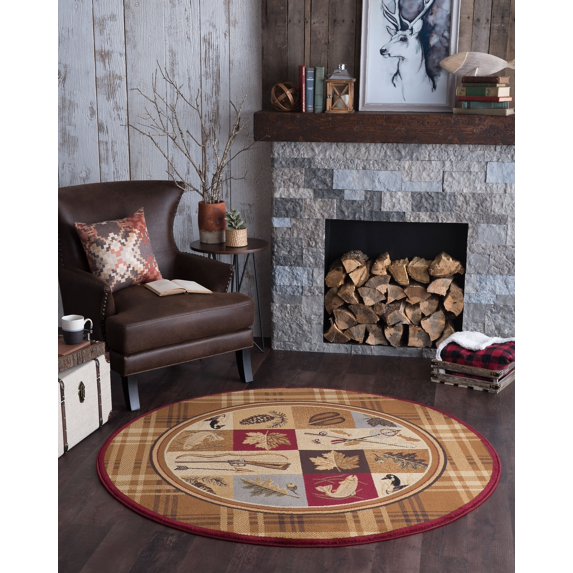 Novelty Area Rug (7'10'' Round) Lodge Brown, Beige Indoor Round Easy to Clean