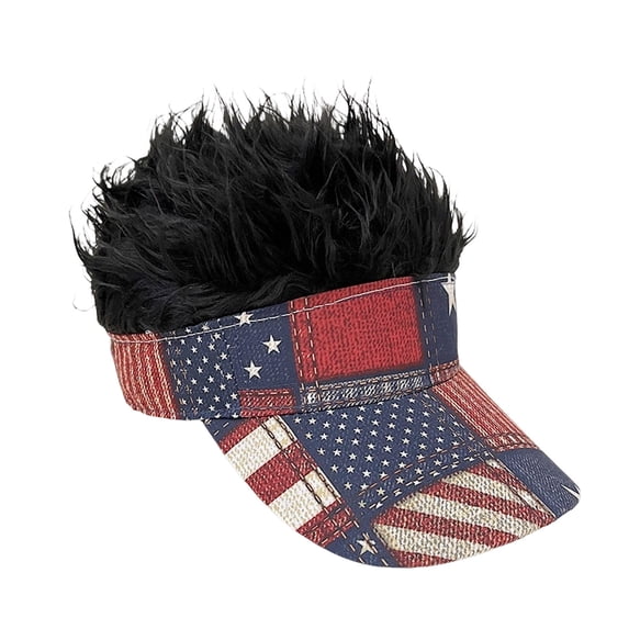 Novelty Baseball Cap with Attached Hair, Fun Fashion Hat with Star and Stripe Design for Casual Outings and Themed Events
