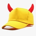 thumbnail image 1 of Novelty Baseball Cap with Devil Horns Funny Halloween, Plush Horned Cosplay Party Hat for Men Women Yellow by Baberdicy, 1 of 3